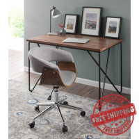 Lumisource OC-VMO WL+LGY Vintage Mod Mid-Century Modern Office Chair in Walnut Wood and Light Grey Fabric 